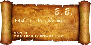 Bohács Benjámin névjegykártya